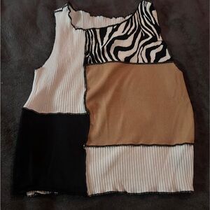 SHEIN Asymmetrical Graphic Tank Top White Cream